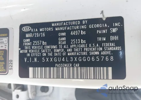 2016 Kia Optima Ex из США, поврежденный, VIN 5XXGU4L3XGG065768